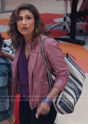 Emet’s pink leather jacket on I Feel Bad
