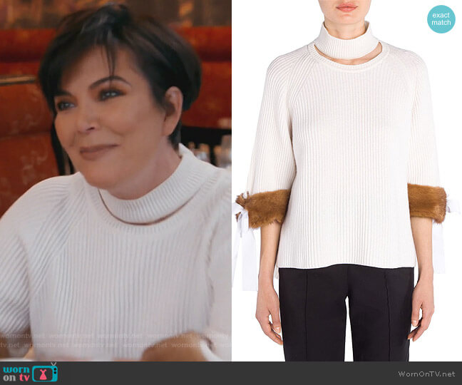 Fendi Cashmere Mink-Cuff Knit Sweater worn by Kris Jenner on Keeping Up with the Kardashians