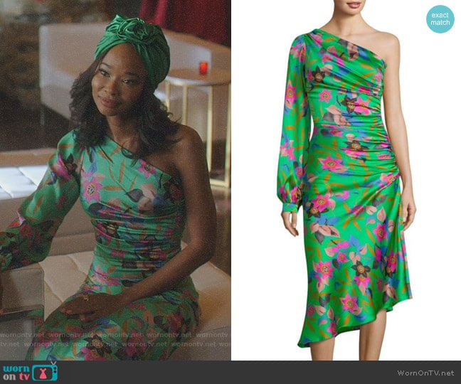 Etro Floral One-Sleeve Ruched Dress worn by Monica Colby (Wakeema Hollis) on Dynasty