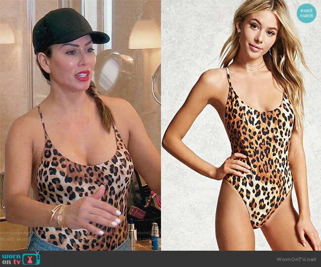 Forever 21 Leopard Print Swimsuit worn by Kelly Dodd on The Real Housewives of Orange County