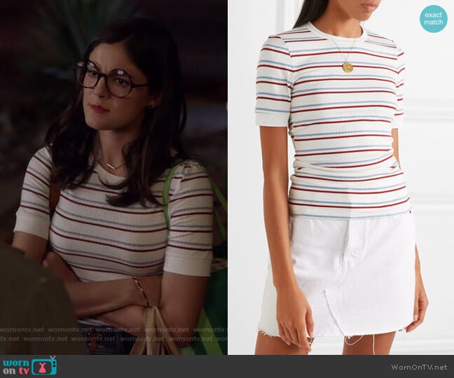 Frame Striped Ribbed Stretch-Jersey Top worn by Lisa Apple (Monica Barbaro) on Splitting Up Together