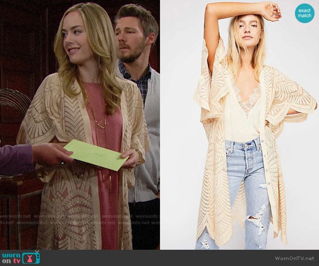 Free People Cypress Kimono in Tea Dipped worn by Hope Logan (Annika Noelle) on The Bold and the Beautiful