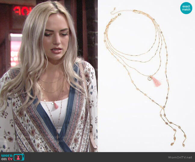Free People Tiny Tassel Necklace worn by Summer Newman (Bayley Corman) on The Young and the Restless