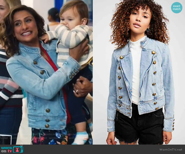 Free People Ferry Denim Jacket worn by Emet Kamala-Sweetzer (Sarayu Blue) on I Feel Bad