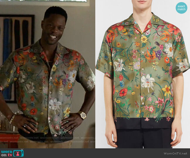 Gucci Camp-Collar Printed Silk-Twill Shirt worn by Jeff Colby (Sam Adegoke) on Dynasty