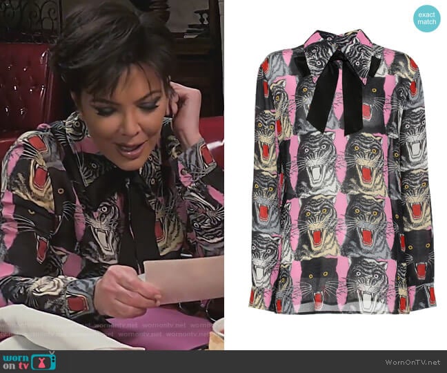 Gucci Cat-printed top worn by Kris Jenner on Keeping Up with the Kardashians