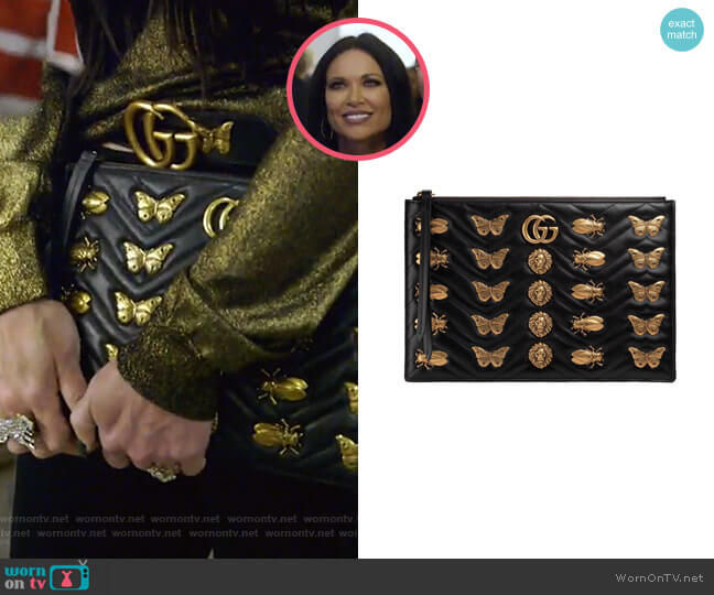 Gucci Flat Zip Pouch with Insect Embellishments worn by LeeAnne Locken on The Real Housewives of Dallas