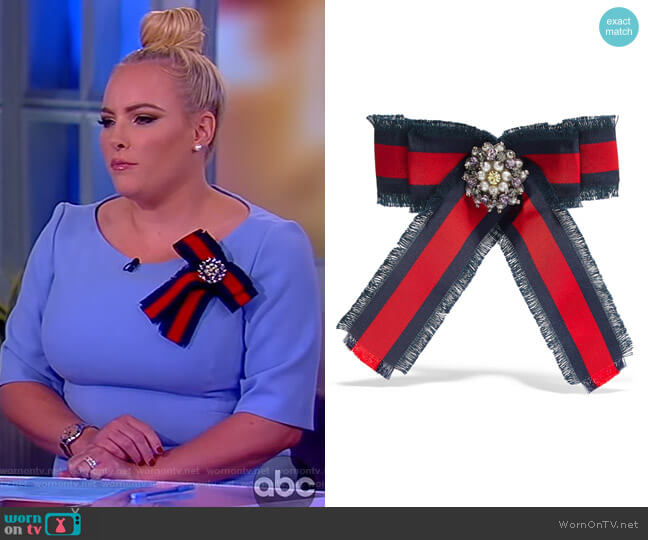 Gucci Grosgrain, crystal and faux pearl brooch worn by Meghan McCain on The View