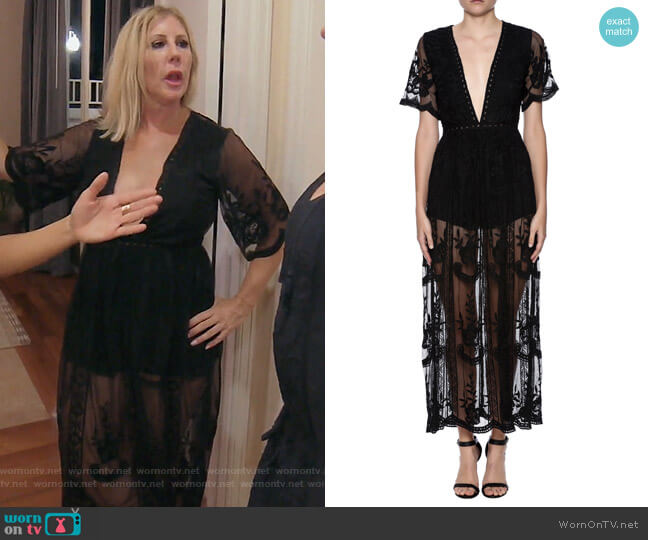 Honey Punch Lace Overlay Romper worn by Vicki Gunvalson on The Real Housewives of Orange County