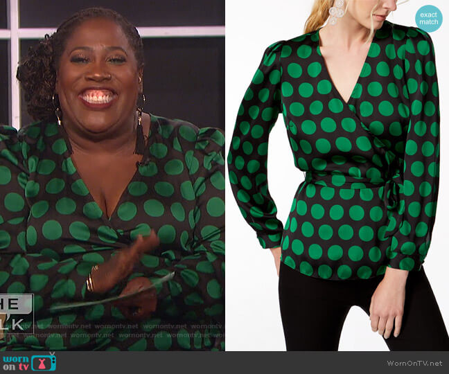 INC International Concepts Dot-Print Wrap Top worn by Sheryl Underwood on The Talk