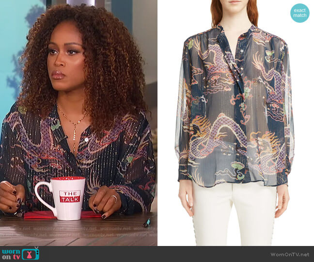 Isabel Marant Daws Dragon Print Silk Blend Shirt worn by Eve on The Talk