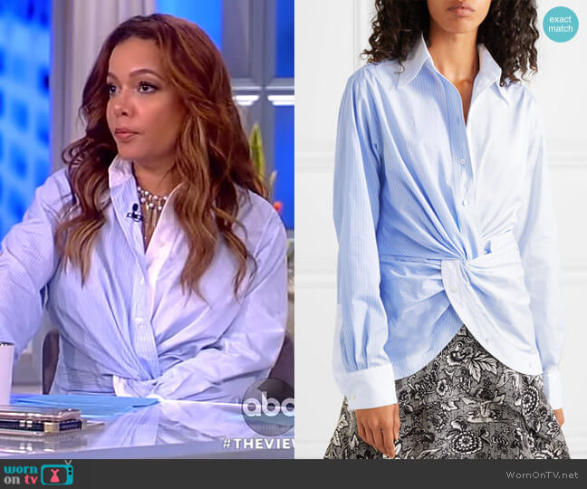 JW Anderson Twist-front paneled cotton-poplin shirt worn by Sunny Hostin on The View