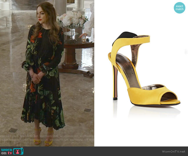 Samuele Failli Jaqueline Satin Sandals worn by Fallon Carrington (Elizabeth Gillies) on Dynasty
