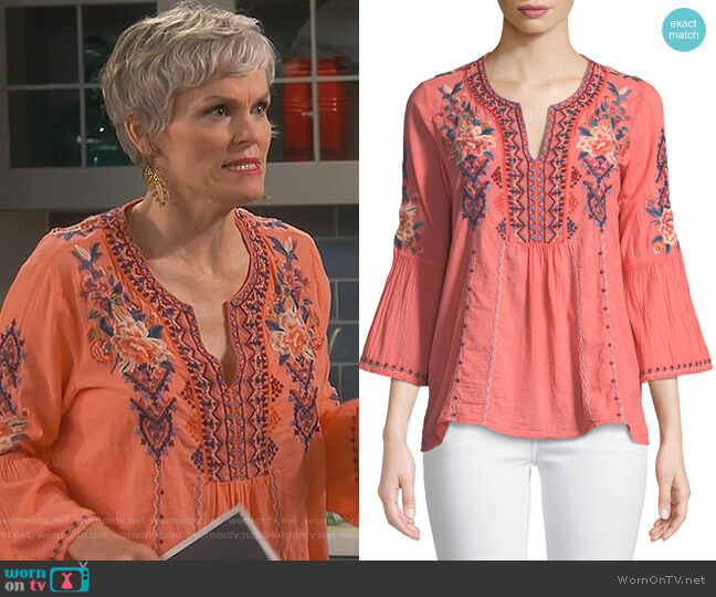 Johnny Was Marion Blouse worn by Bonnie (Stephnie Weir) on Happy Together