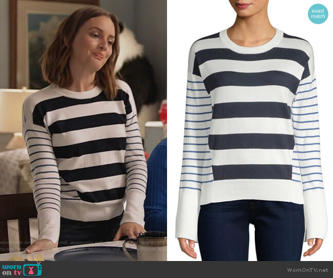 Joie Kaylara Stripe Sweater worn by Angie (Leighton Meester) on Single Parents