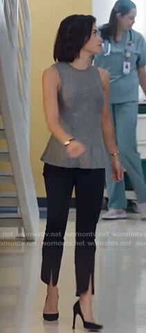 Julian’s grey peplum top and front slit pants on The Resident