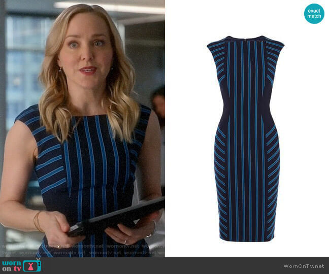Karen Millen Striped Corset Pencil Dress worn by Marissa Morgan (Geneva Carr) on Bull