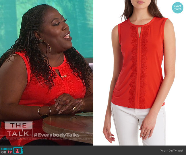 Karl Lagerfeld Paris Lace-Trimmed Sleeveless Top worn by Sheryl Underwood on The Talk