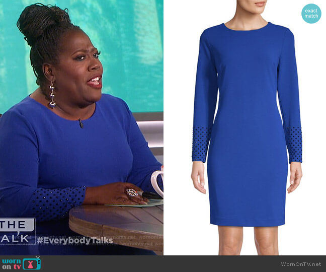 Karl Lagerfeld Paris Long-Sleeve Sheath Dress worn by Sheryl Underwood on The Talk