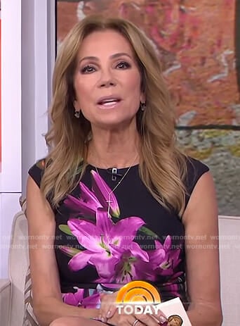 Kathie’s black lily print dress on Today