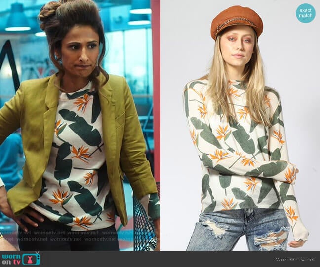 Knitwit Birds of Paradise Comfy Crew Top worn by Emet Kamala-Sweetzer (Sarayu Blue) on I Feel Bad