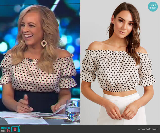 Kookai Ava Spot Top worn by Carrie Bickmore on The Project