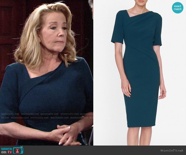 LK Bennett Saskia Dress in Evergreen worn by Nikki Reed Newman (Melody Thomas-Scott) on The Young and the Restless