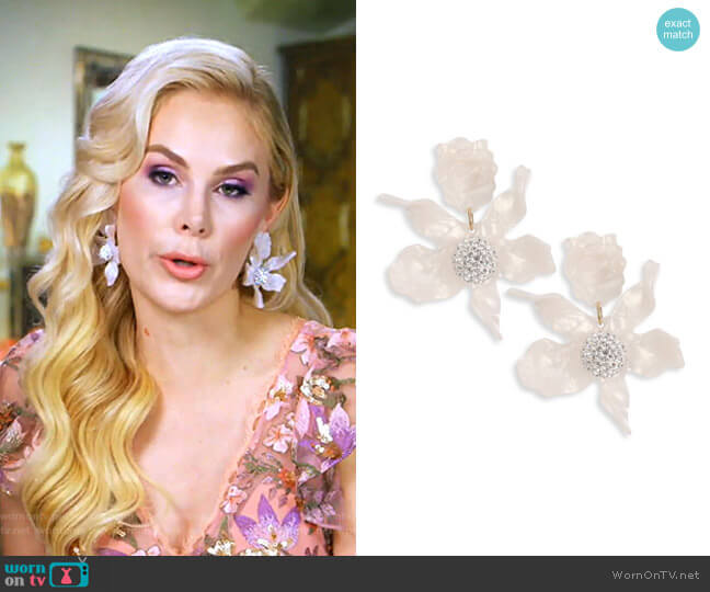 Lele Sadoughi Crystal Lily Clip-On Earrings worn by Kameron Westcott on The Real Housewives of Dallas