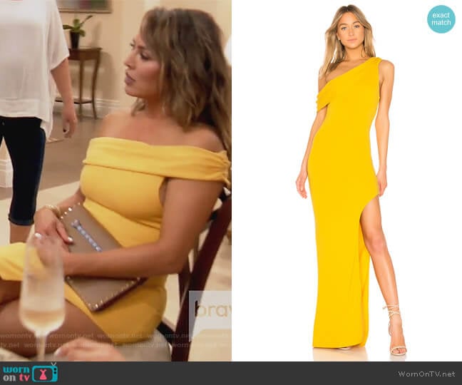 Lovers + Friends Marigold Gown worn by Kelly Dodd on The Real Housewives of Orange County