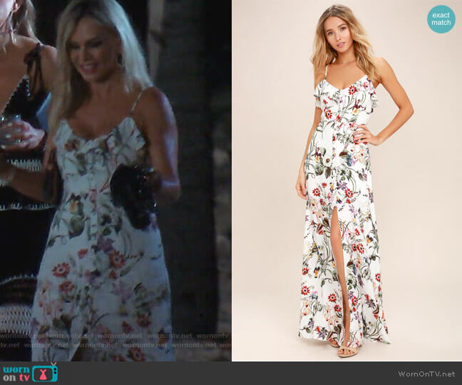 Lulus Bloom on Ivory Floral print Maxi Dress worn by Tamra Judge on The Real Housewives of Orange County