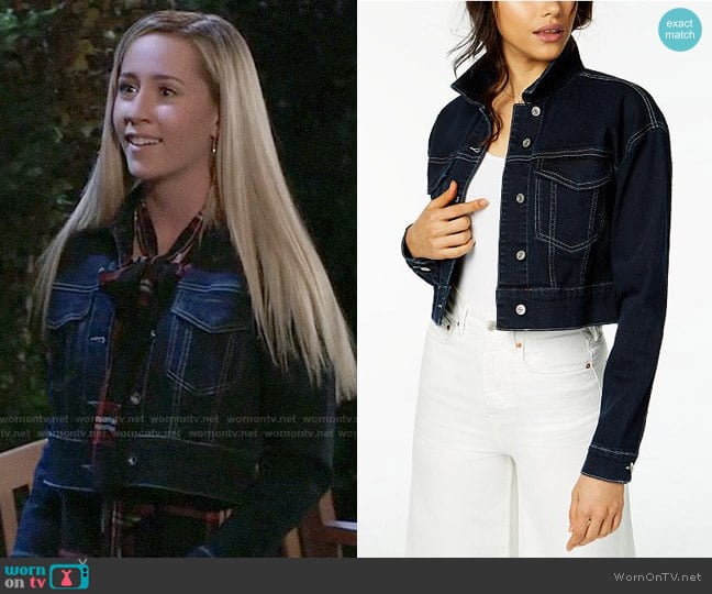 M1858 Olivia Cropped Denim Jacket worn by Josslyn Jacks (Eden McCoy) on General Hospital