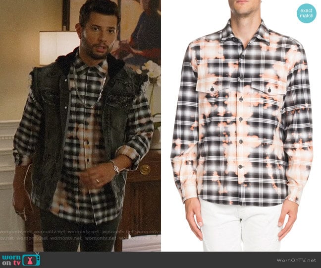 Marcelo Burlon Bleach-Distressed Plaid Shirt worn by Sam Flores (Rafael de la Fuente) on Dynasty