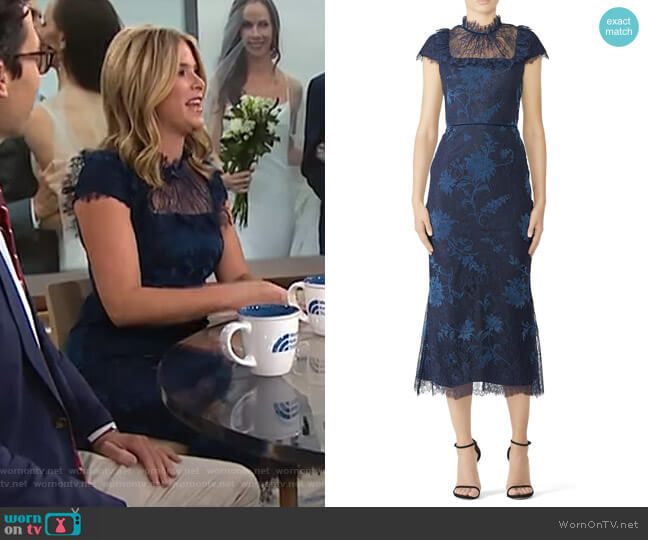 Marchesa Notte Navy Lace Bib Dress worn by Jenna Bush Hager on Today