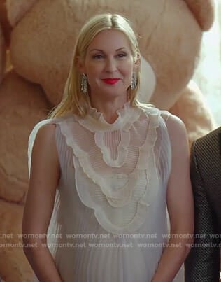 Melissa’s grey ruffle front pleated dress on Dynasty