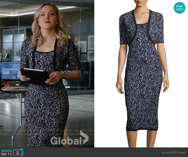 Michael Kors Floral-Jacquard Fitted Midi Tank Dress worn by Marissa Morgan (Geneva Carr) on Bull