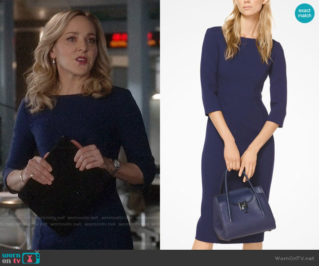 Michael Kors Stretch Bouclé-Crepe Sheath Dress in Maritime worn by Marissa Morgan (Geneva Carr) on Bull