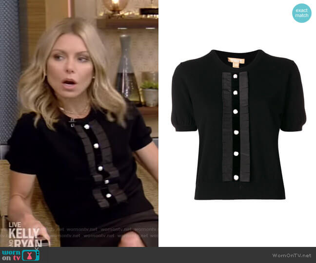 Michael Kors Button Front Knitted Top worn by Kelly Ripa on Live with Kelly and Mark