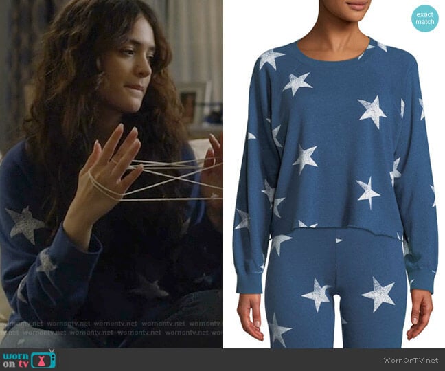 Monrow Star-Print Crewneck Raglan Cutoff Sweatshirt worn by Olive Stone (Luna Blaise) on Manifest