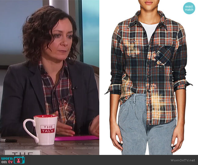 NSF Bara Distressed Plaid Cotton Flannel Shirt worn by Sara Gilbert on The Talk