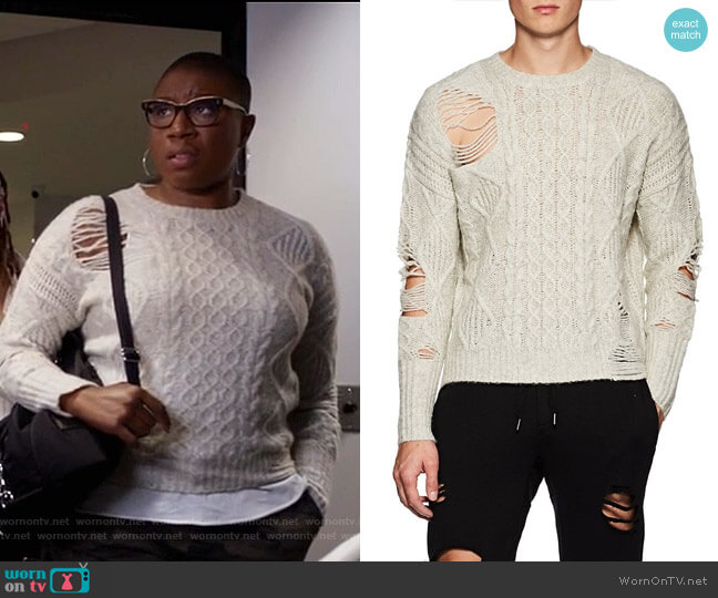 NSF Distressed Cable-Knit Wool-Blend Sweater worn by Henrietta Wilson (Aisha Hinds) on 9-1-1