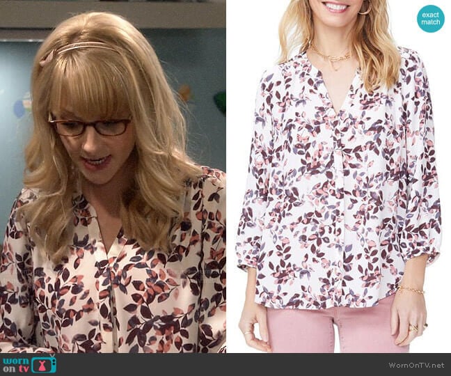 NYDJ Printed Pleat-Back Blouse worn by Bernadette Rostenkowski (Melissa Rauch) on The Big Bang Theory