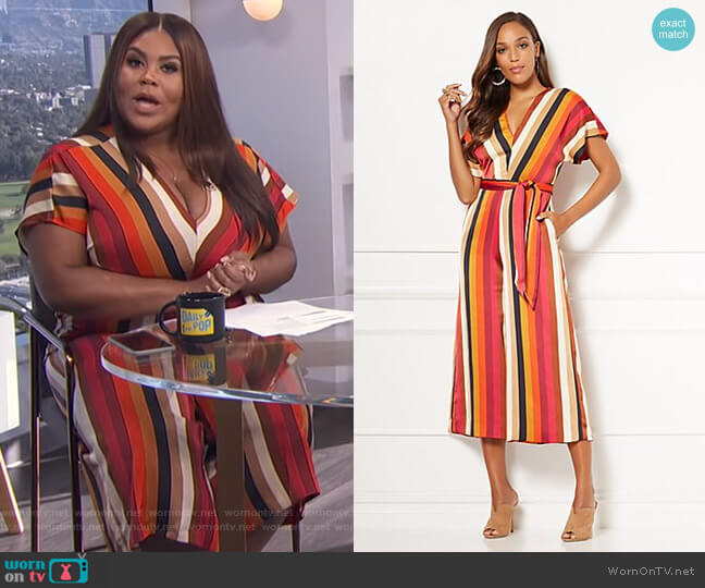 New York & Company Erika Stripe Jumpsuit - Eva Mendes Collection worn by Nina Parker on E! News