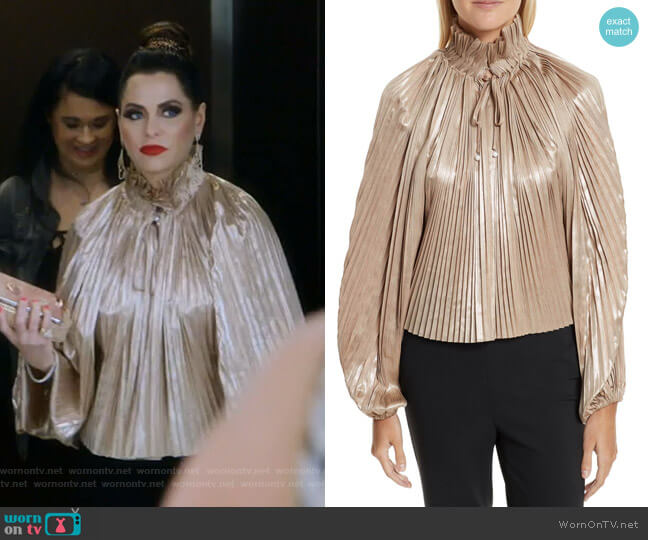 Opening Ceremony Foil Pleated Top worn by D’Andra Simmons on The Real Housewives of Dallas