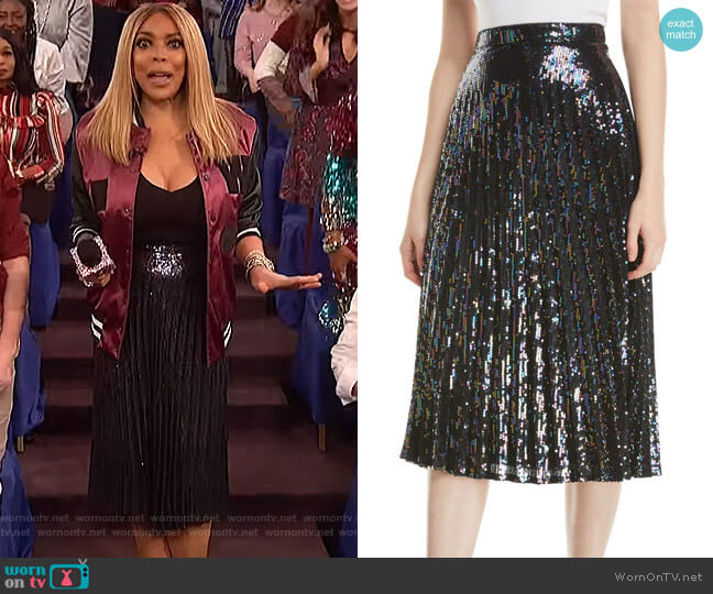 Parker Citrine Sequined High-Waist Midi Skirt worn by Wendy Williams on The Wendy Williams Show