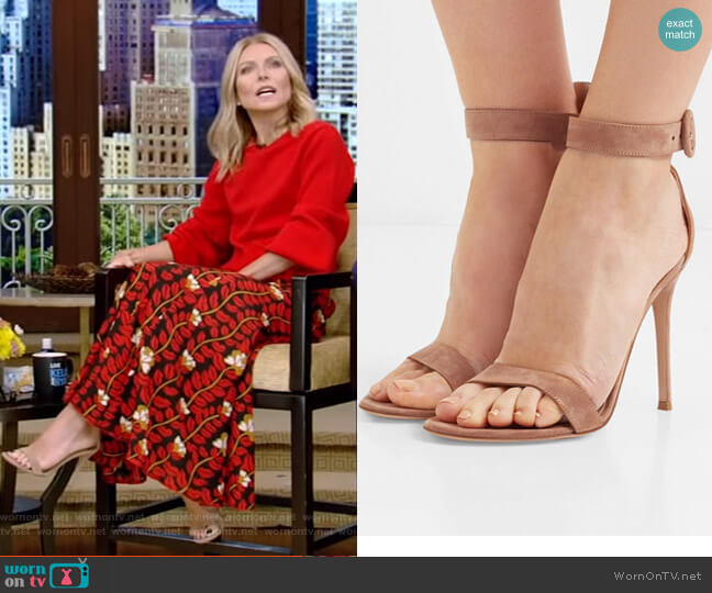Gianvito Rossi Portofino Suede Sandals worn by Kelly Ripa on Live with Kelly and Mark