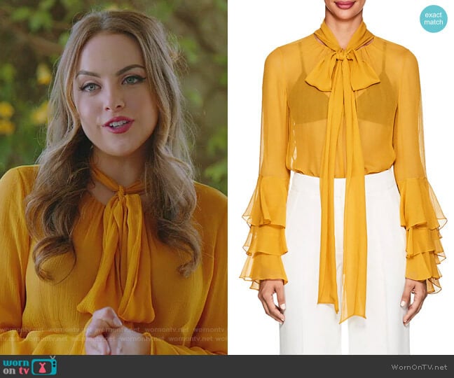Prabal Gurung Ruffled Silk Chiffon Blouse worn by Fallon Carrington (Elizabeth Gillies) on Dynasty