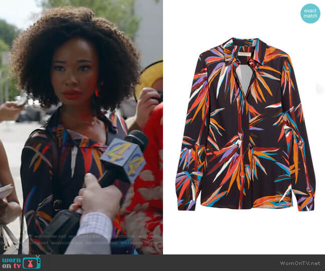 Emilio Pucci Printed Stretch-Jersey Shirt worn by Monica Colby (Wakeema Hollis) on Dynasty