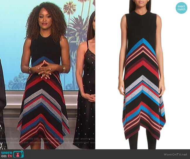 Proenza Schouler Chevron Stripe Wool & Silk Blend Ottoman Dress worn by Eve on The Talk