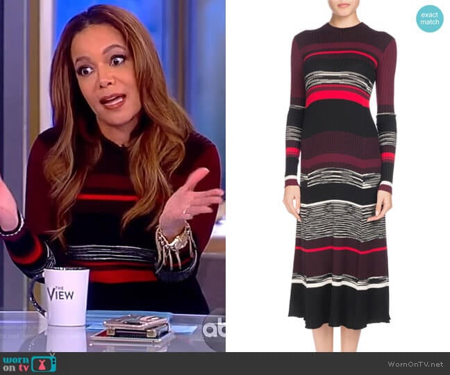 Proenza Schouler Long-Sleeve Crewneck Striped Ribbed Wool-Blend Dress worn by Sunny Hostin on The View