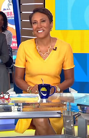 Robin’s orange v-neck knit dress on Good Morning America